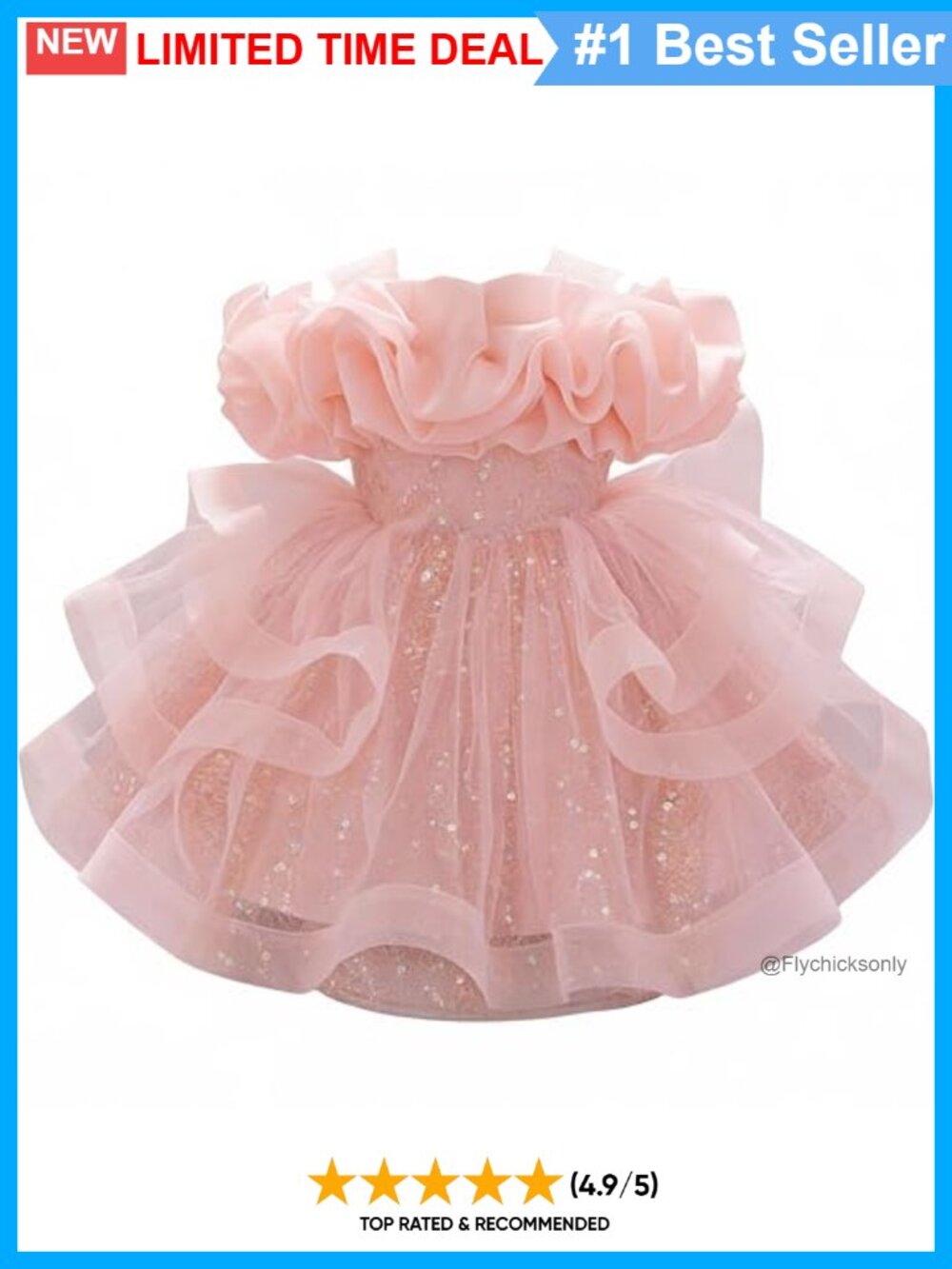 Baby Girl Sequin Tulle Party Dress Ruffle Princess Formal Gown Bow Toddler